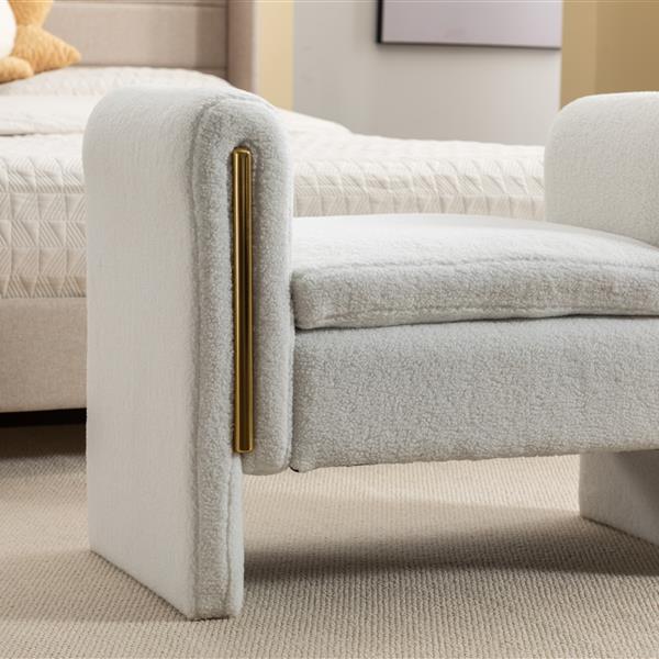 031-Teddy Fabric Single Bench Shoe Bench Makeup Bench For Bedroom Indoor,Ivory