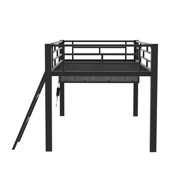 Gaming mid loft bed with desk, LED, Twin, Black