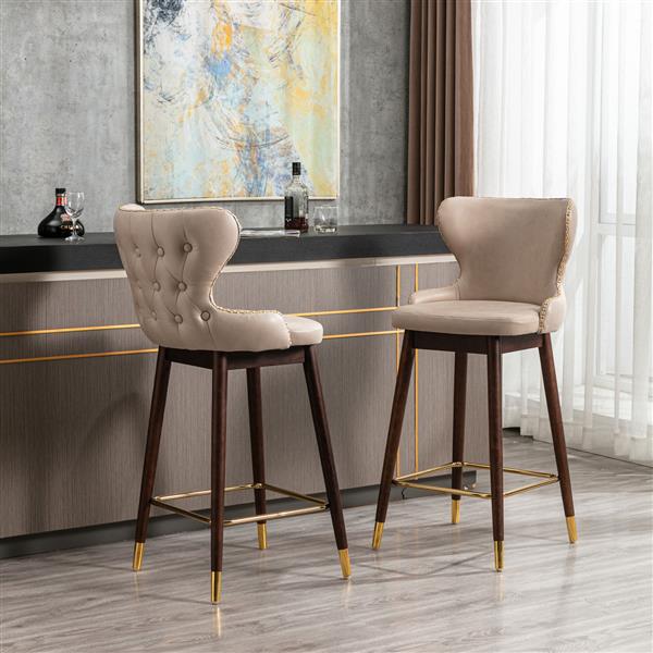 Furniture,29.9" Modern Leathaire Fabric bar chairs, Tufted ld Nailhead Trim ld Decoration Bar stools,Set of 2 (Beige)