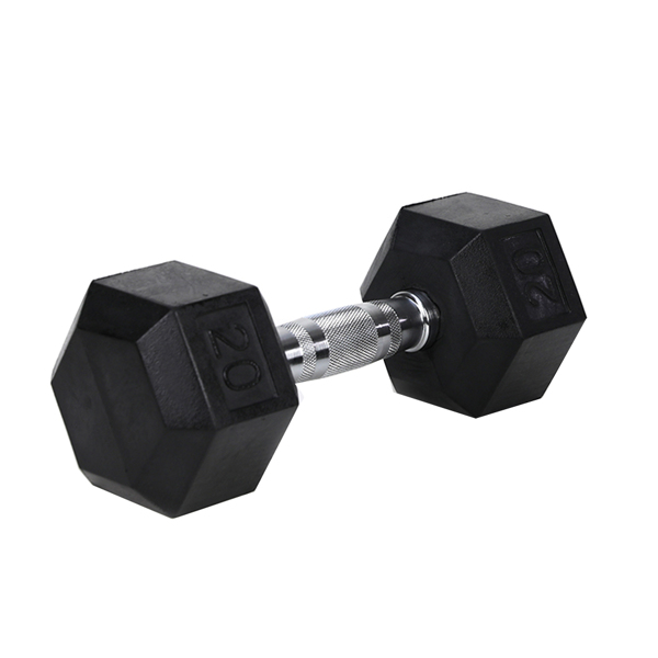 20LB (1piece)HDRS  Rubber Coated Solid Cast Iron Dumbbell with Contoured Chrome Handle, Hexagon Head