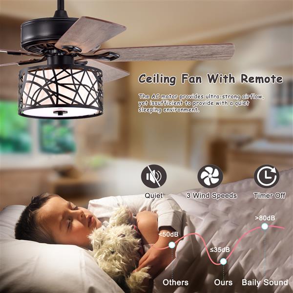 52'' Low Profile Ceiling Fan with Lights(no include bulb),Blade Dark Wood Ceiling fan