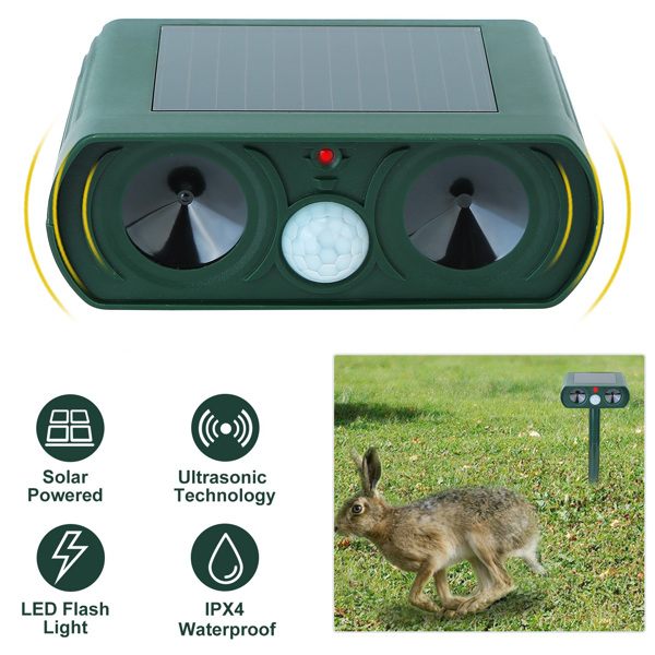 Ultrasonic Animal Repeller Solar Powered Motion Sensor Repellent IPX4 Waterproof Outdoor For Farm Garden Yard Repelling Deer Raccoon Cat Dog Rabbit Squirrel Bird