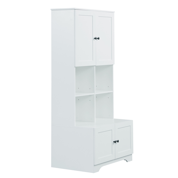 Tall and Wide Bathroom Floor Storage Cabinet, Bathroom Storage Unit, Freestanding Cabinet with 4 Doors, Adjustable Shelves, Open multi-layer Shelves, White 