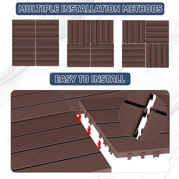 88pcs Dark Brown 11.8"x11.8"(30cmx30cm) Interlocking Deck Tiles - Waterproof, Anti-Slip, All-Weather Patio Flooring for Outdoor and Indoor Use - Smooth Wood-Grain Design Ideal for Courtyards,Flooring