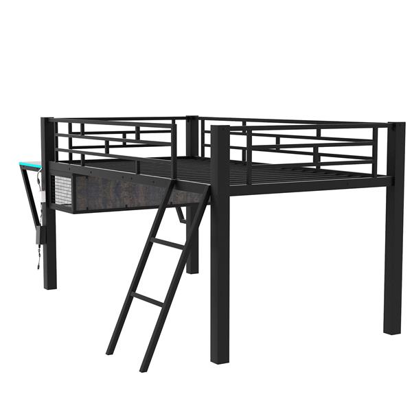 Gaming mid loft bed with desk, LED, Twin, Black