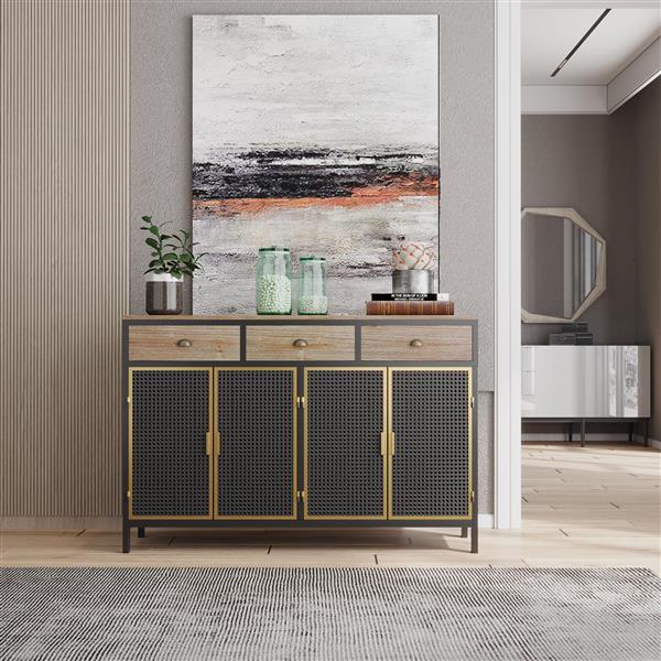 48" Wide  4 Doors Modern Sideboard with 3 Top Drawers,  Sideboard Storage Cabinet Entryway Floor Cabinet for Living Room Office Bedroom