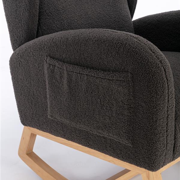 Fabric Rocking Chair With Packet Wood Legs,Dark Gray