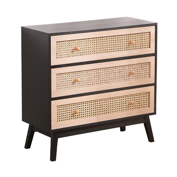 31.5 "3-Drawers Rattan Storage Cabinet Rattan Drawer,for Bedroom,Living Room,Natural drawer and black panel 