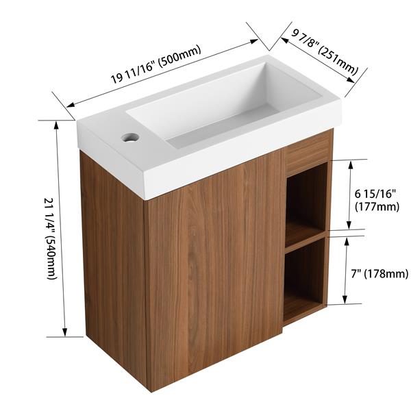 20'' Floating Wall-Mounted Bathroom Vanity with White Resin Sink & Soft-Close Cabinet Door