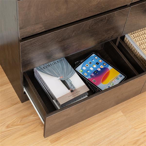 Drawer dresser cabinet, sideboard, bar counter, buffet counter, table lockers, three plus three drawers audit, can be used for dining room, living room, bedroom, kitchen corridor, color: dark gray