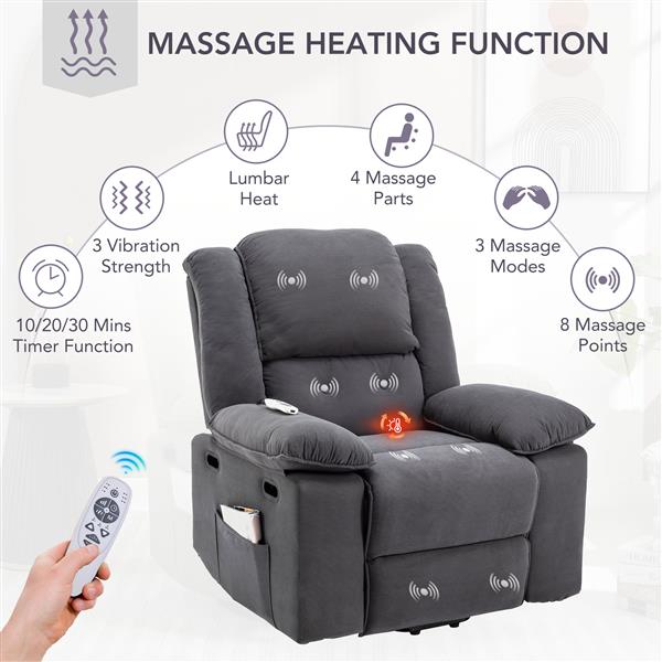 Massage Recliner,Power Lift Chair for Elderly with Adjustable Massage and Heating Function,Recliner Chair with Infinite Position and Side Pocket for Living Room ,Gray