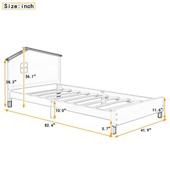 Twin Size Wood Platform Bed with House-shaped Headboard  (Cream+Walnut)