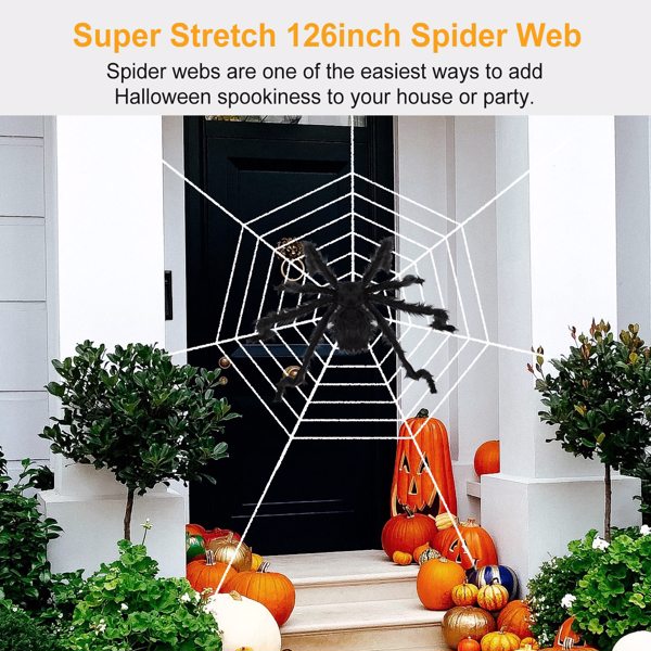 Halloween Decorations Spider Outdoor 59inch Halloween Spider with 126 inch Tarantula Mega Spider Web Hairy Poseable Scary Spider Outdoor Yard Creepy Decor Spider Stretch Cobweb