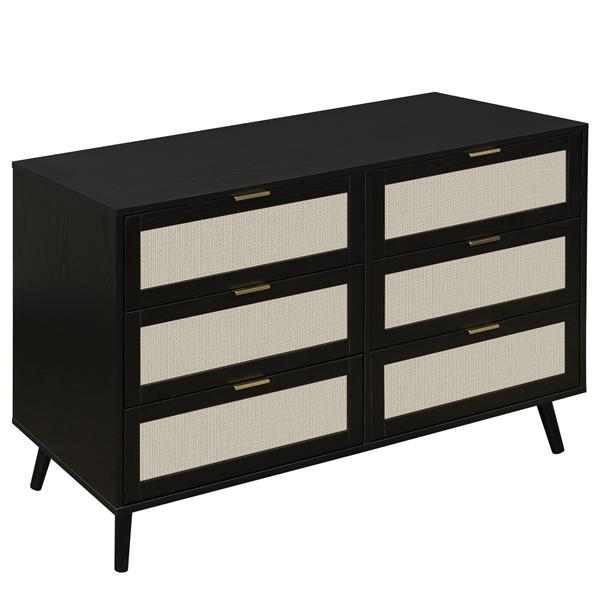 Modern 6 Drawer Dresser Wood Cabinet (Black)