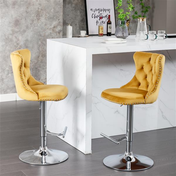 Furniture,Swivel Velvet Barstools Adjusatble Seat Height from 25-33 Inch, Modern Upholstered Chrome base Bar Stools with Backs Comfortable Tufted for Home Pub and Kitchen Island（ld,Set of 2）