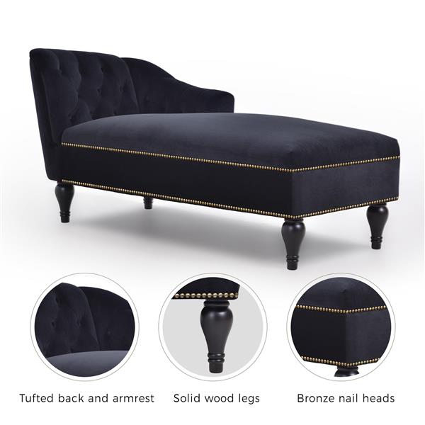 [New+Video] 58''Velvet Chaise Lounge,Button Tufted Right Arm Facing Lounge Chair with Nailhead Trim & Solid Wood Legs for Living Room or Office,Sleeper Lounge Sofa (New style of WF284880AAB)