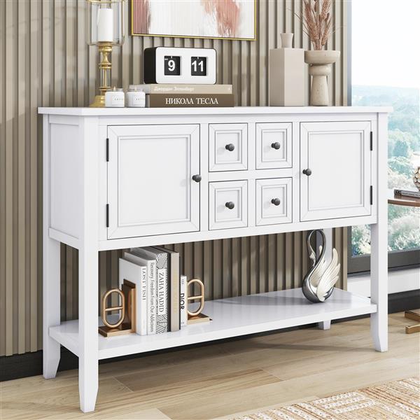 Cambridge Series  Ample Storage Vintage Console Table with Four Small Drawers and Bottom Shelf for Living Rooms, Entrances and Kitchens