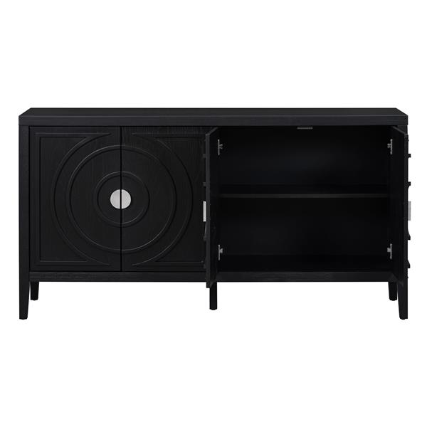 Retro Sideboard door with Circular Groove Design Round Metal Door Handle for Entrance, Dinning Room, Living Room (Black)