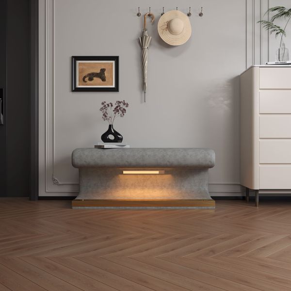 Entryway Bench Leather Upholstered Ottoman with LED sensor light for living room ,bedroom,end of bed 