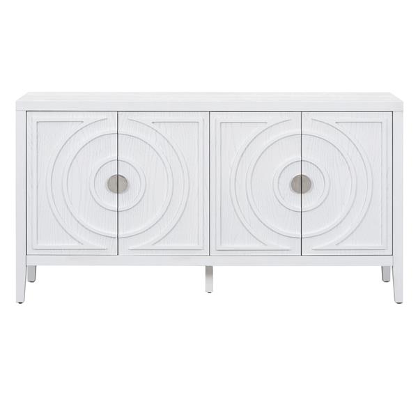 Retro Sideboard door with Circular Groove Design Round Metal Door Handle for Entrance, Dinning Room, Living Room (White)