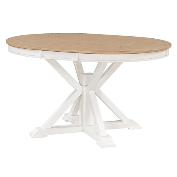 Retro Functional Extendable Dining Table with a 12" Leaf for Dining Room and Living Room (Oak Natural Wood + Off White)