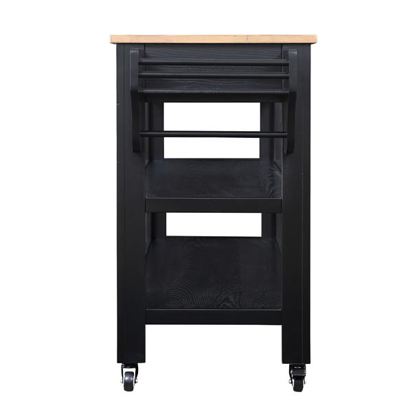 57 inch Rolling Kitchen Island with Storage,Kitchen Cart with Solid OAK Wood Top,Two-sided Kitchen island Cart on Wheels , Wine and Spice Rack, Large Kitchen Cart with 2 Drawers, Black+Natural Top