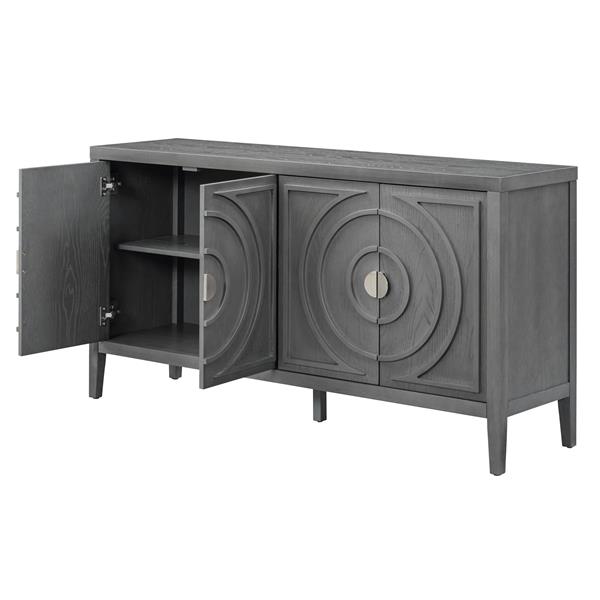 Retro Sideboard door with Circular Groove Design Round Metal Door Handle for Entrance, Dinning Room, Living Room (Gray)