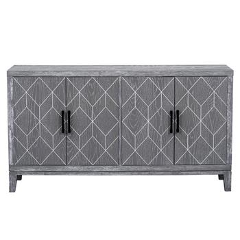 4-door Retro Sideboard with Adjustable Shelves, Two Large Cabinet with Long Handle, for Living Room and Dining Room (Light Gray)