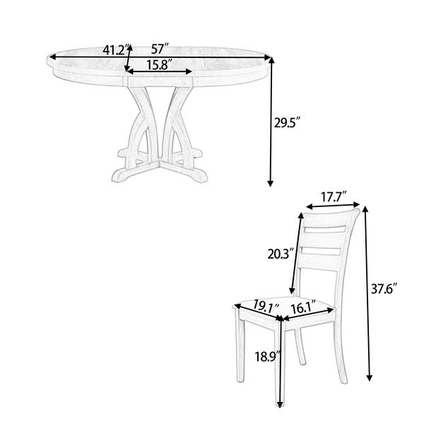 5-Piece Farmhouse Round Pedestal Extending Dining Table Set Extendable Kitchen Table Set with 15.8" Removable Leaf and Ladder Back Dining Chairs for Small Places, Natural