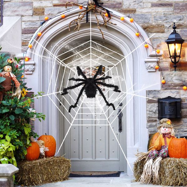 Halloween Decorations Spider Outdoor 49inch Halloween Spider with 126 inch Tarantula Mega Spider Web Hairy Poseable Scary Spider Outdoor Yard Creepy Decor Spider Stretch Cobweb