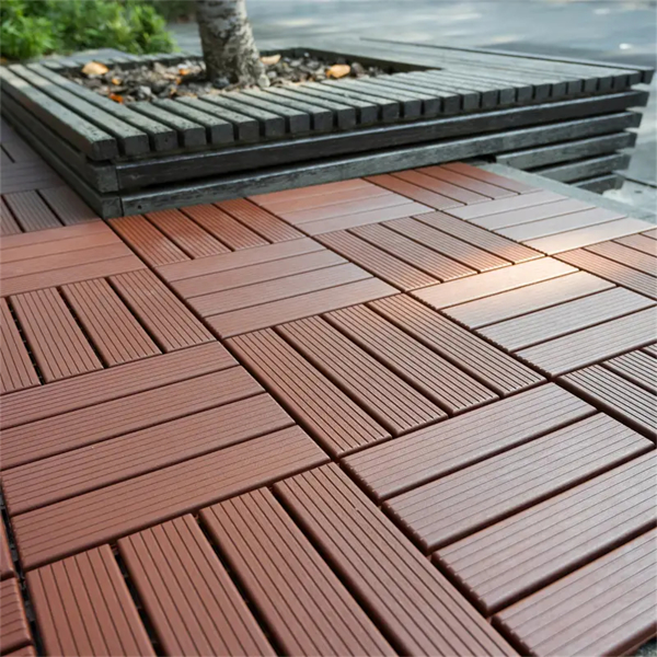 44PCS Straight stripe dark brown 11.8 "x11.8" (30cmx30cm) interlocking deck tiles - waterproof, non-slip, all-day outdoor inner patio floor -3D wood grain design ideal for courtyards, balconies