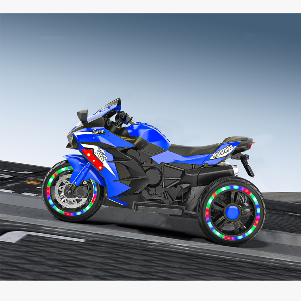 Electric Motorcycle for Kids, 12V Battery Powered Ride on Toys 3 Wheels Motorcycle with LED Lights, Bluetooth Music, Blue (No shipping on weekends) (Temu, Walmart Amazon prohibited)