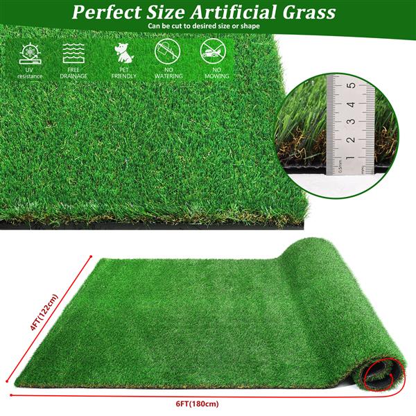 4FTX6FT Outdoor Artificial Grass Runner Rug, Thick Realistic Fake Grass Roll Decor Patio Balcony Garden Lawn, Dog Pets Turf Drain Mat, 1.38" Pile Height