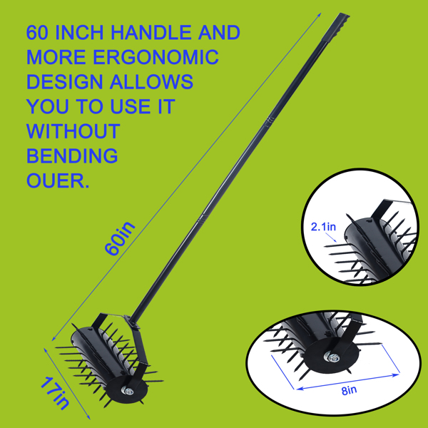 Rolling manual lawn aerator, Home aerator lawn tool pusher, 58-inch handle push lawn aerator for lawns, yards and gardens 