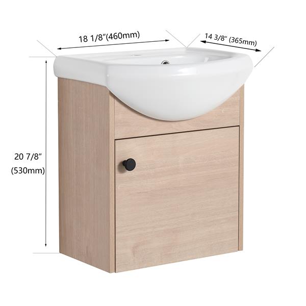 Small Size 18 Inch Bathroom Vanity With Ceramic Sink,Wall Mounting Design