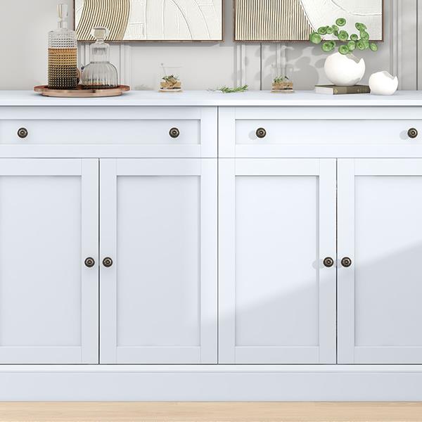 Kitchen Sideboard Storage Buffet Cabinet with 2 Drawers & 4 Doors Adjustable Shelves for Dining Room, Living Room (White)