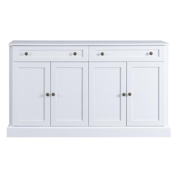 Kitchen Sideboard Storage Buffet Cabinet with 2 Drawers & 4 Doors Adjustable Shelves for Dining Room, Living Room (White)