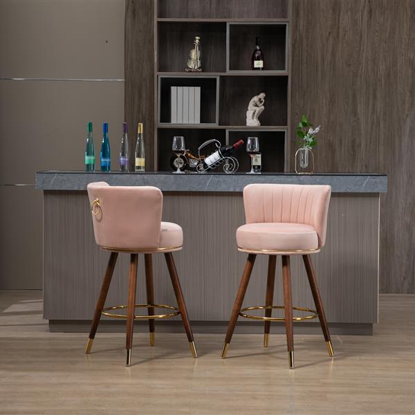 Counter Height Bar Stools Set of 2 for Kitchen Counter Solid Wood Legs with Fabric with a fixed height of 360 degrees