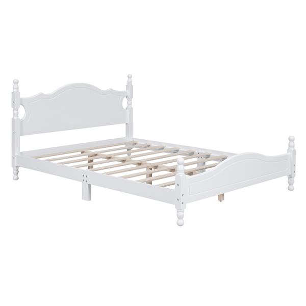 Queen Size Wood Platform Bed Frame,Retro Style Platform Bed with Wooden Slat Support,White