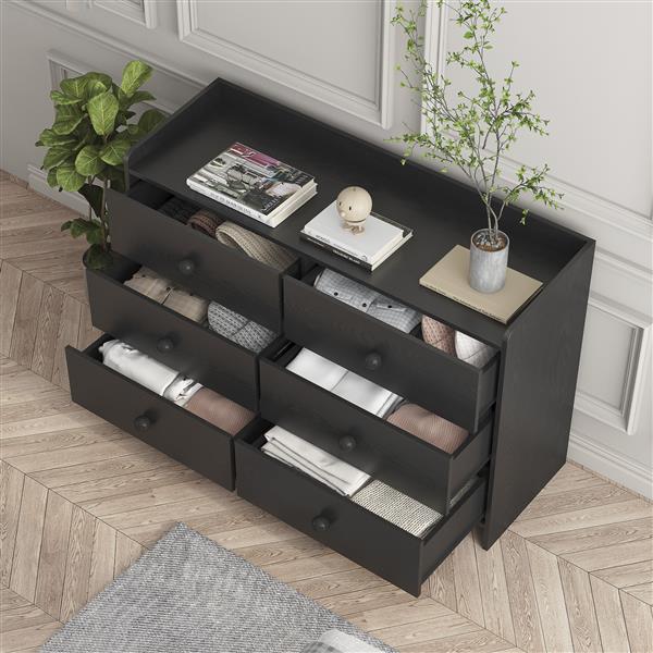 Chest of Drawers black Dresser , 6 Drawer Chest with Wide Storage, Modern Contemporary 6-Drawer Cabinet,  Dresser for Bedroom Living Room Hallway