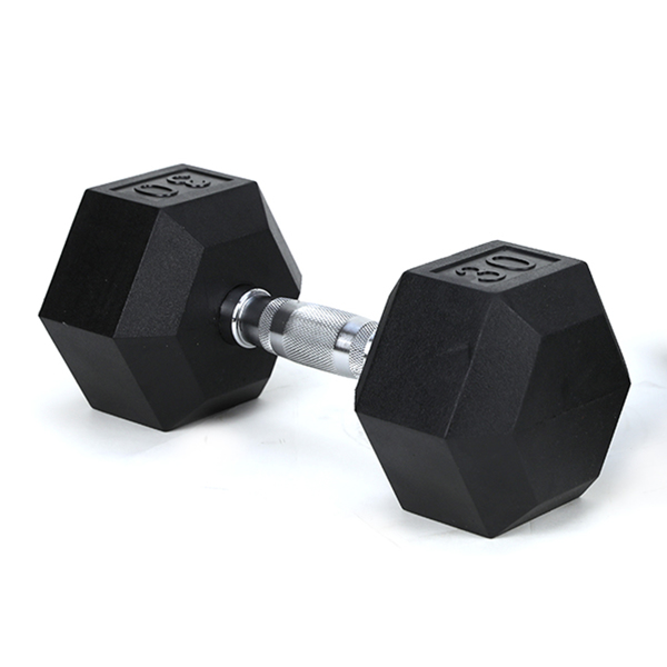 30LB (1piece)HDRS  Rubber Coated Solid Cast Iron Dumbbell with Contoured Chrome Handle, Hexagon Head