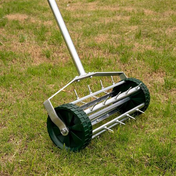 Heavy Duty Rolling Lawn Aerator,Rolling Lawn Aerator,  Rotary Push Tine Spike Soil Lawn Aerator Gardening Tool with 3-Piece Long Steel Handle for Garden Yard Grass Maintenance,Garden Yard Rotary Push