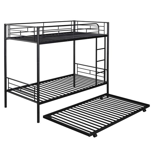 Twin-Over-Twin Metal Bunk Bed With Trundle,Can be Divided into two beds,No Box Spring needed ,Black