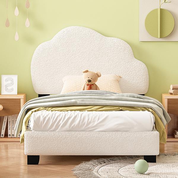 Twin Size Upholstered Boucle Fabric Platform Bed with Cloud-Shaped Headboard