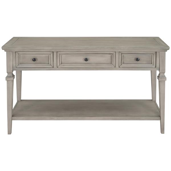 Classic Retro Style Console Table with Three Top Drawers and Open Style Bottom Shelf, Easy Assembly (Gray Wash)