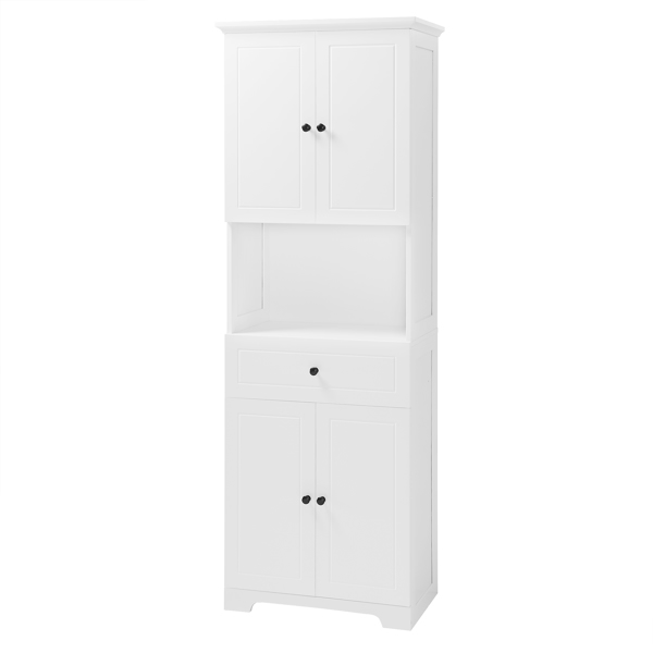 Tall Bathroom Cabinet with Four Doors, Large Storage Space Open Shelve, Upper Storage Cabinet, White 