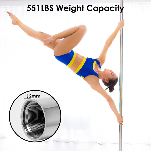 Stripper Dance Pole 45mm Spinning Static Dancing Pole with 88-108.1in Adjustable Height 551LBS Weight Capacity for Fitness Exercise Party Home Club Gym