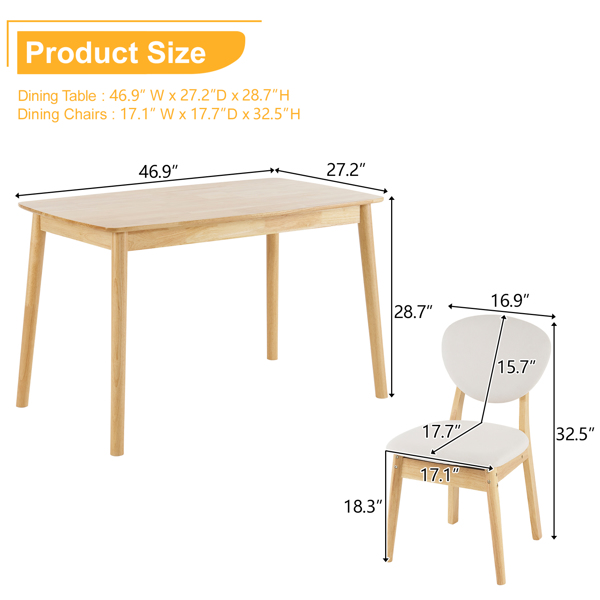 Disassembly rubber wood soft package wood color dining table and chair set 1 table 4 chair beige cushion rectangular