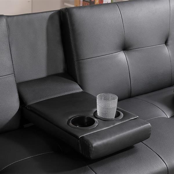 Black Leather Multifunctional Double Folding Sofa Bed for Office with Coffee Table