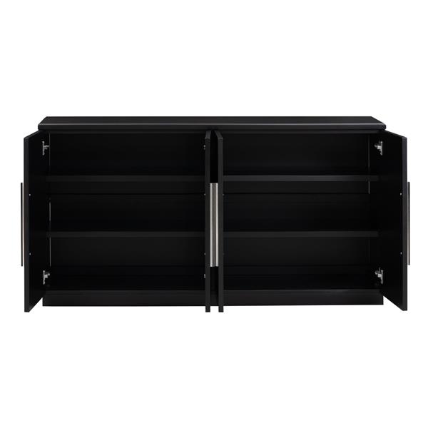 Sideboard with 4 Doors Large Storage Space Buffet Cabinet with Adjustable Shelves and Silver Handles for Kitchen, Dining Room, Living Room (Black)